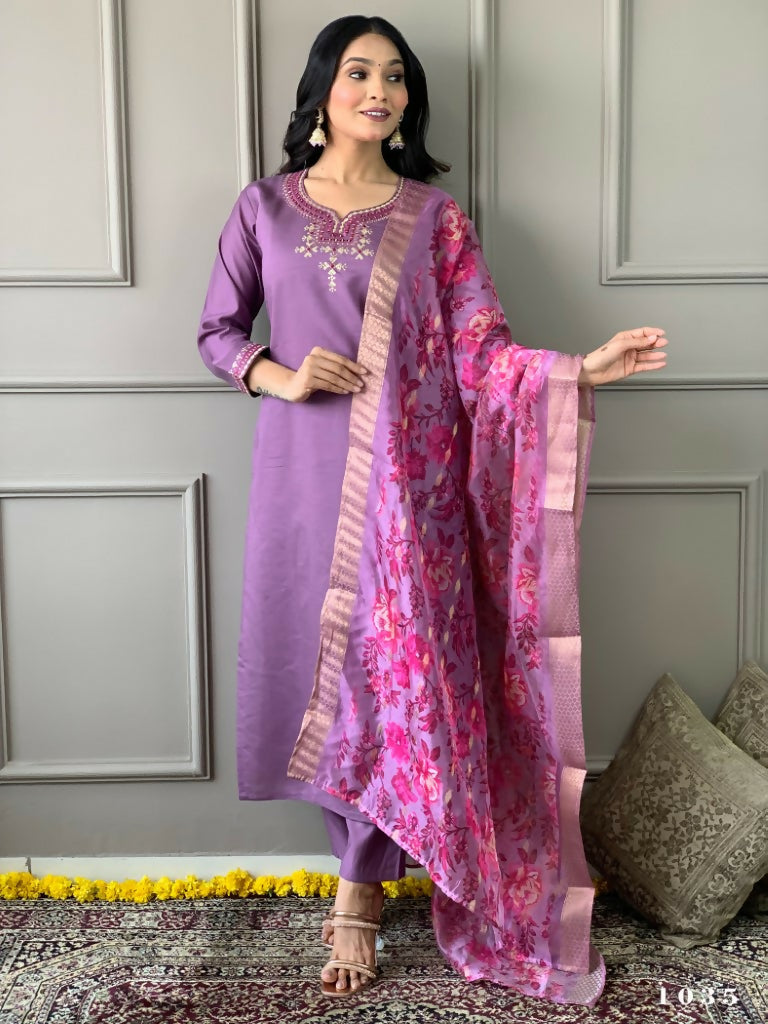 Partywear Designer Purple Viscos Rayon Stitched Suit With Dupatta - Tanisha | Grocsy
