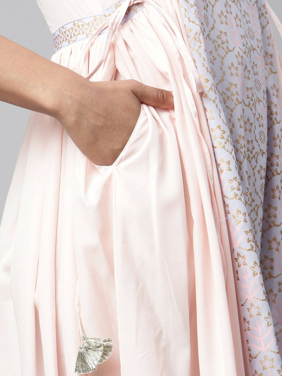 Ahalyaa Women Pink Crepe Khari Print Dress | Grocsy