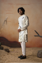 Feathered Nature’S Elegance Nehrujacket Set by Hilo Design | Grocsy