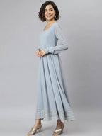 Janasya Women Grey Flared Sleeves Gotta Patti Georgette Anarkali Kurta | Grocsy