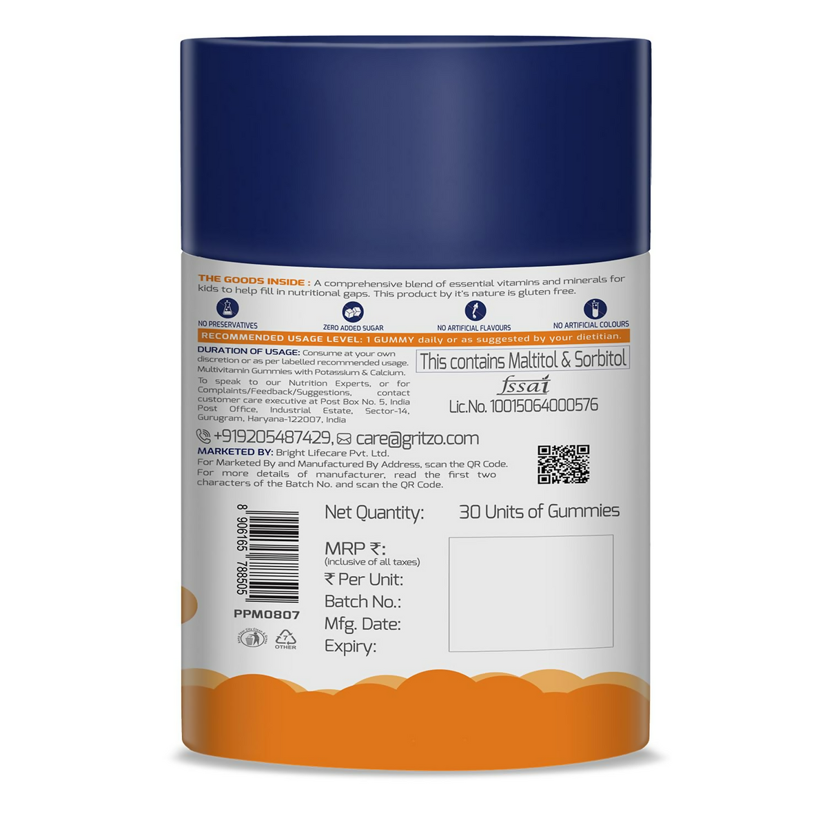 Gritzo Super Gummies, Multivitamin for Kids (Natural Orange Flavour) | Grocsy