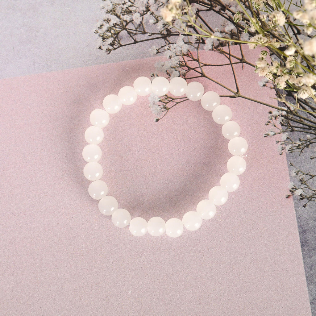 NVR Men & Women White Marbel Crystal Elasticated Bracelet | Grocsy