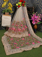 Teeya Creation Womens Latest Stylish Party Wear Soft Net Saree-Cream | Grocsy