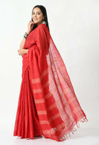 Mominos Fashion Moeza Red Bhagalpuri Handloom 8 Line Ghichha Silk Saree with unstitched Blouse piece | Grocsy