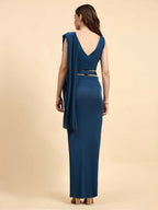 Blue Polyester Solid Ready to Wear Saree with stitched Blouse - Nita | Grocsy