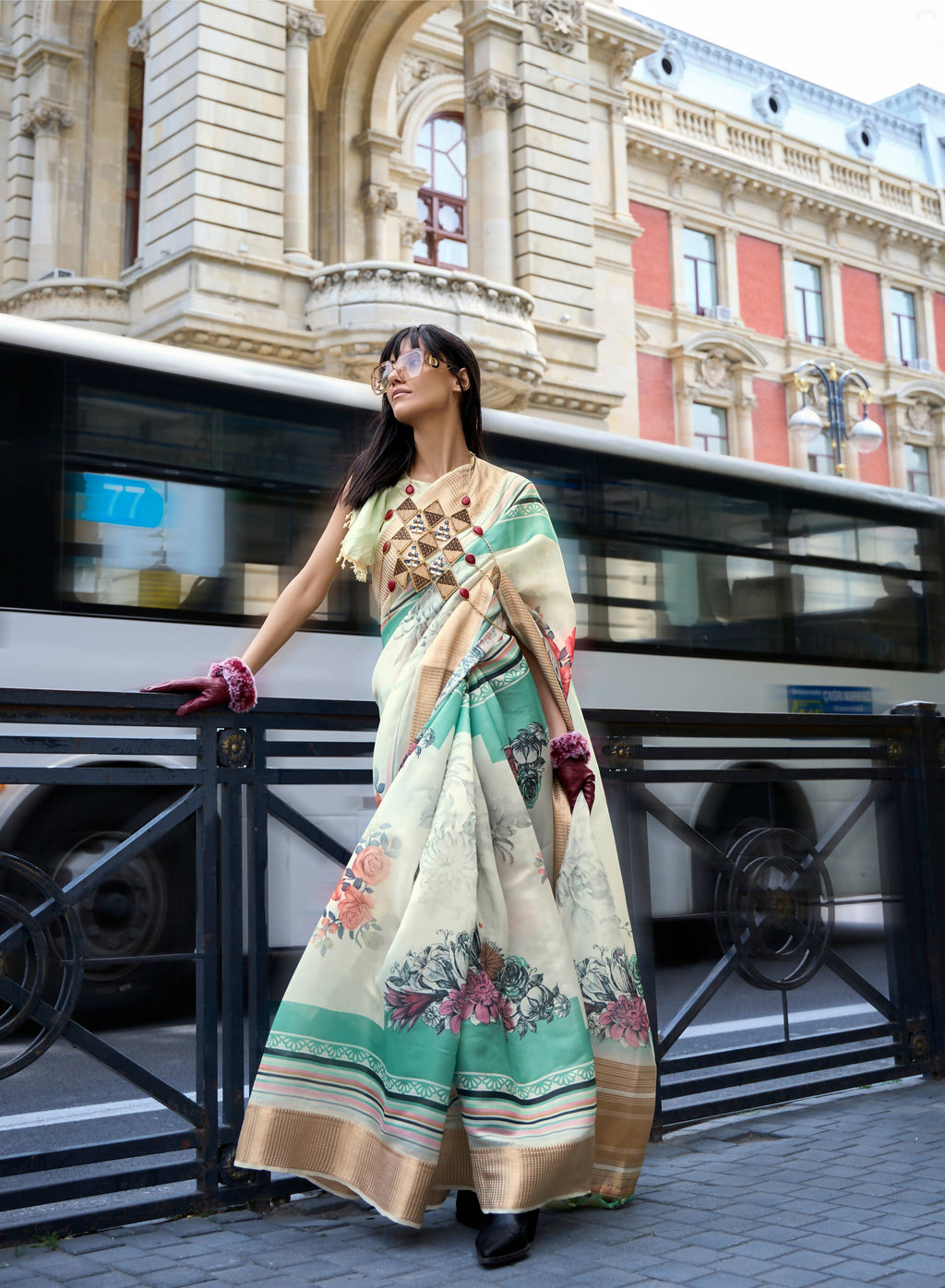 Off White Satin Organza Floral Woven Design Saree With Unstitched Blouse Piece - Klay's | Grocsy