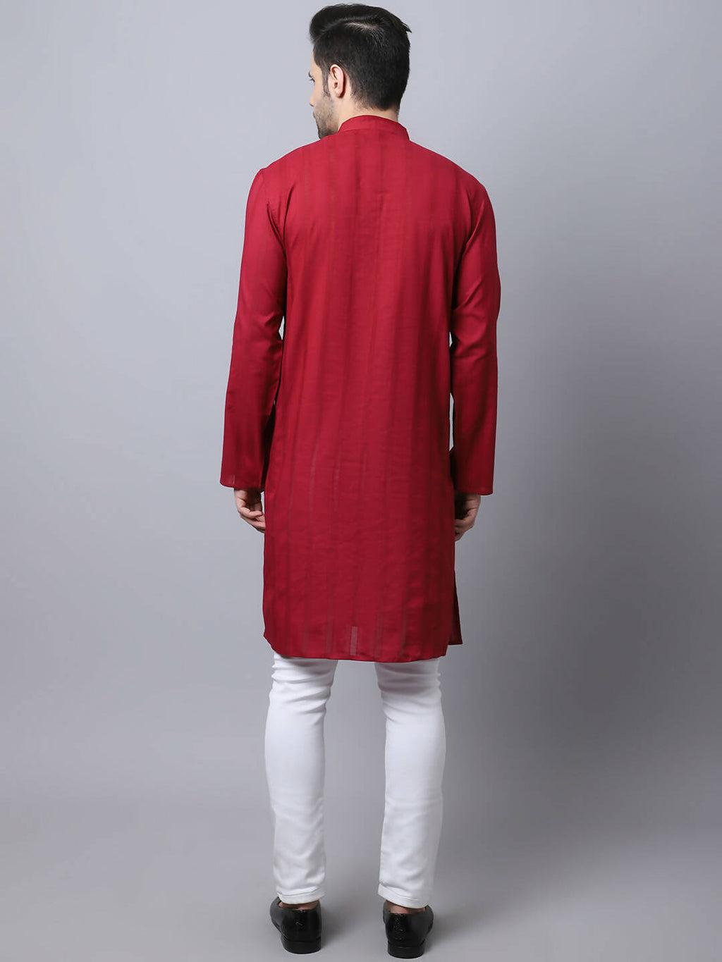 Even Apparels Maroon Pure Cotton Men's Kurta With Band Collar | Grocsy