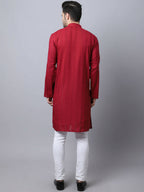 Even Apparels Maroon Pure Cotton Men's Kurta With Band Collar | Grocsy