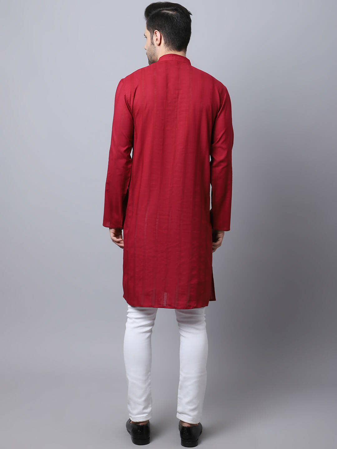 Even Apparels Maroon Pure Cotton Men's Kurta With Band Collar | Grocsy