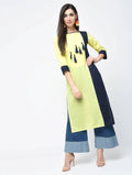 Aniyah Cotton Color Block Yellow Straight Kurta With Tassels (AN-103K) | Grocsy