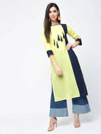 Aniyah Cotton Color Block Yellow Straight Kurta With Tassels (AN-103K) | Grocsy