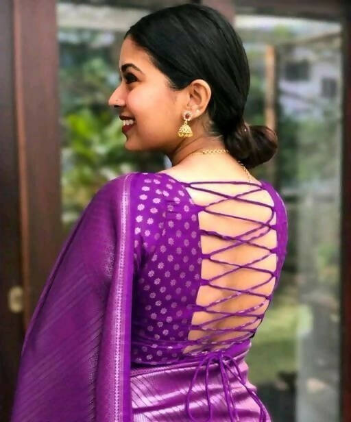 DEIANA'S Beautiful Designer Golden zari Soft Lichi Silk Saree - Purple | Grocsy