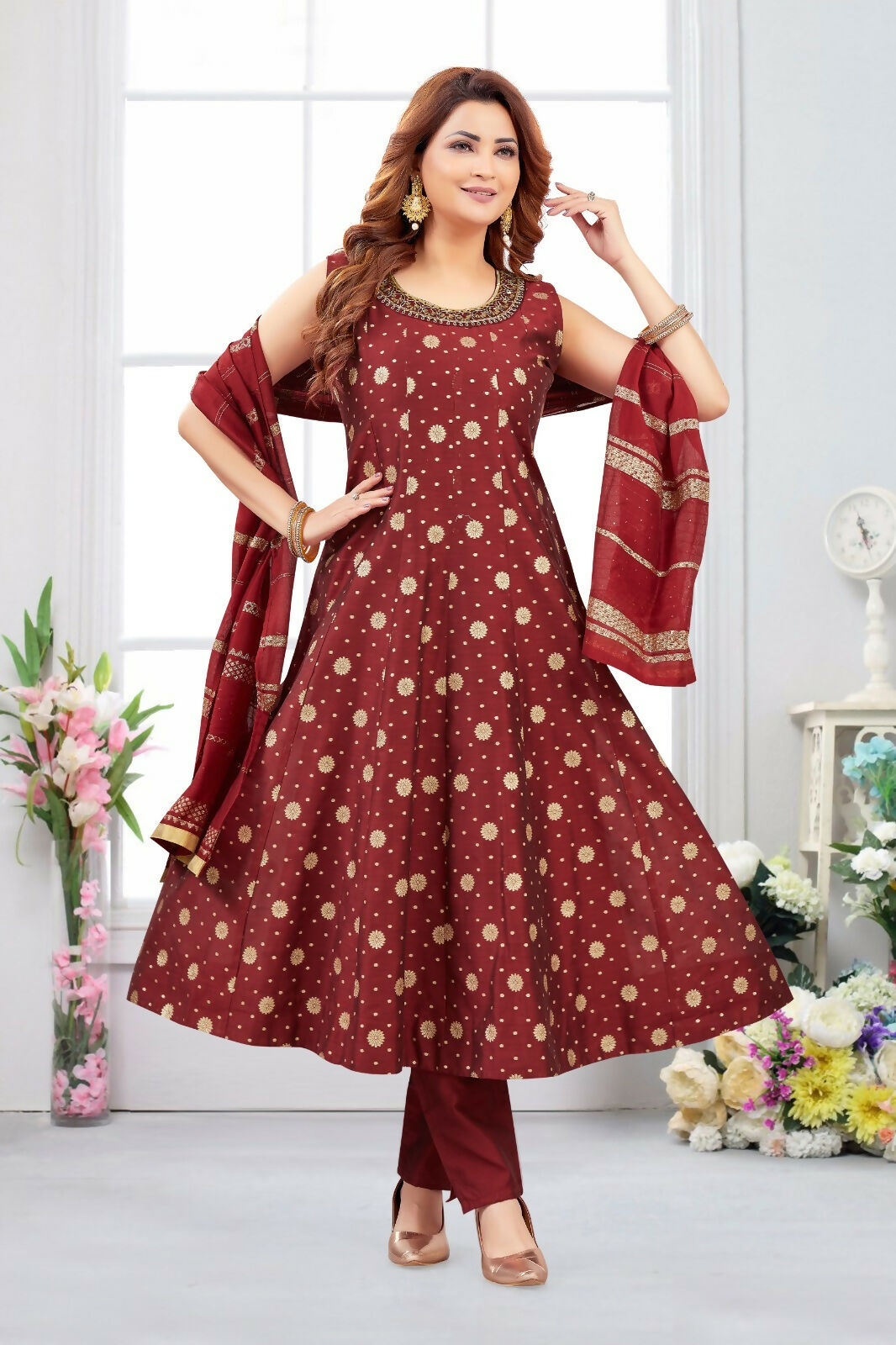 Joban Fashion Jacquard Maroon Color Kurta Set | Grocsy