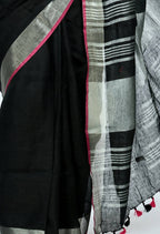 Mominos Fashion Moeza Pure Linen Black Saree | Grocsy