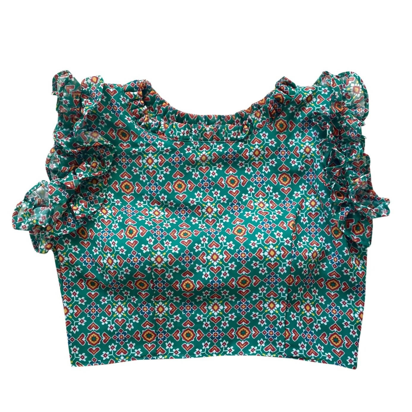 Vamika Rama Green Georgette Frill Blouse | Grocsy