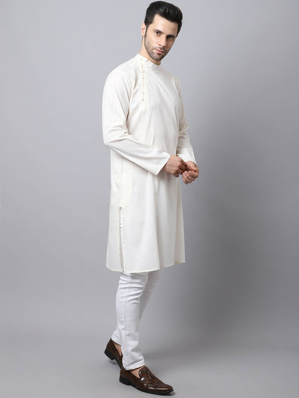 Even Apparels White Pure Cotton Men's Kurta With Side Placket | Grocsy