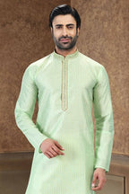 Raivat Ethnic Jacquard Art Silk Thread Work Kurta Pajama In Pista Green Colour | Grocsy