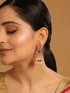 Nuyug 22K Gold-Plated Enamel & Beaded Dome Shaped Jhumka Earrings | Grocsy