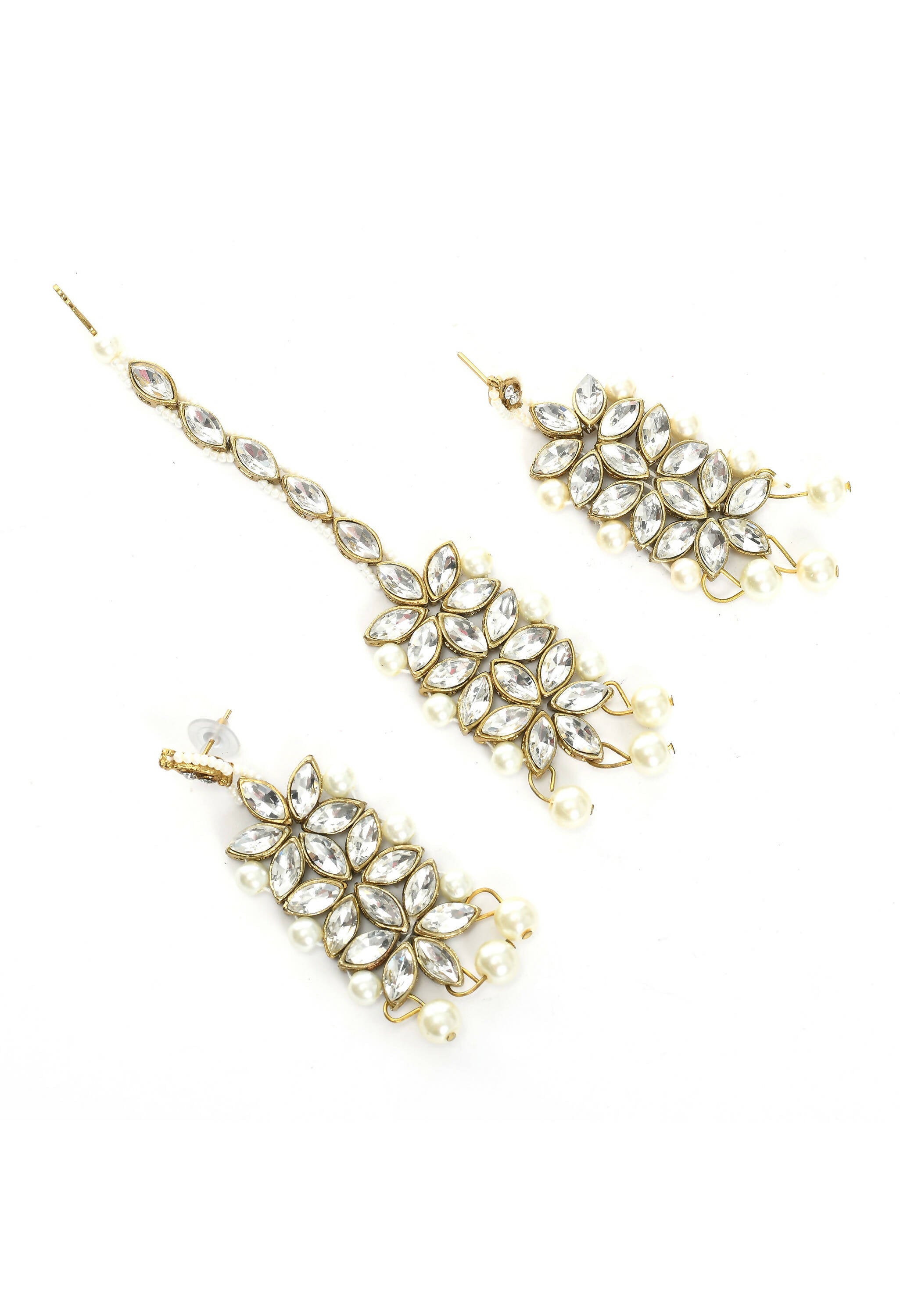 Mominos Fashion Johar Kamal Gold-Polished Rani Haar with White and Off white Pearls Jewellery Set