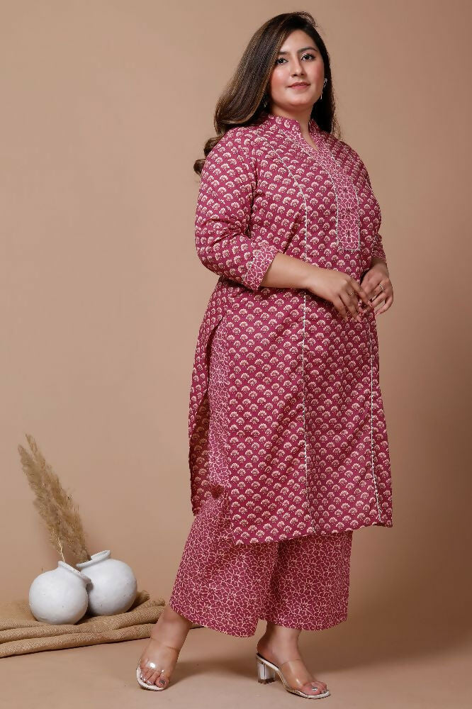 Miravan Womens Plus Size Floral Printed Cotton Kurta With Palazzo | Grocsy
