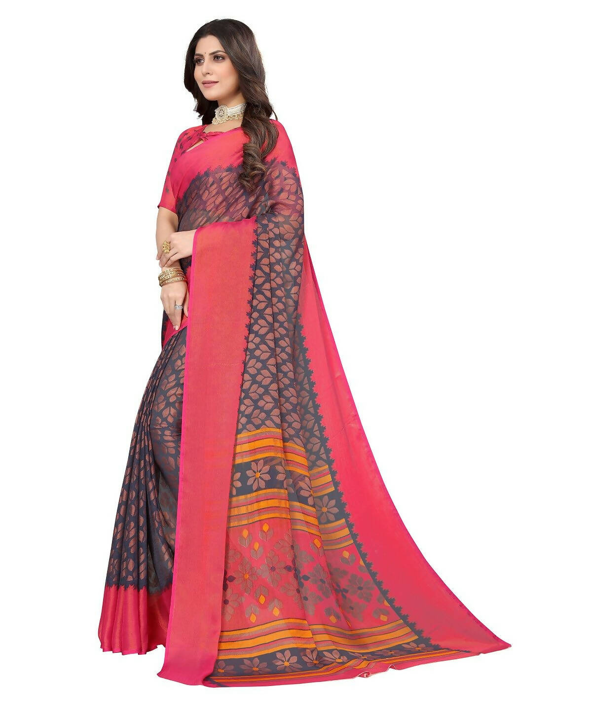 Vamika Grey Chiffon Brasso Bollywood Style Woven Saree (ALIZA GREY) | Grocsy