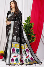 Jyoti Fashion Women's Black Paithani Silk Zari Woven Saree with Blouse | Grocsy