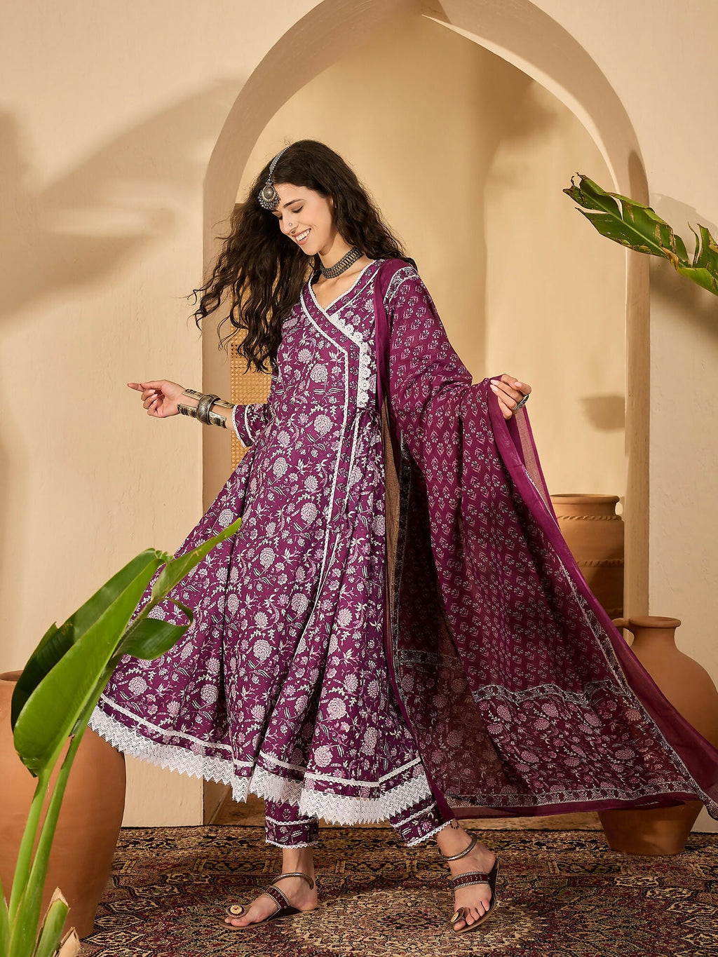 Joban Fashion Printed Purple Pure Cotton Kurta Set | Grocsy