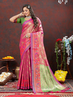 Lorenvalley Fashion Magenta Kanjivaram Silk Woven Design with Zari Weaving Saree | Grocsy