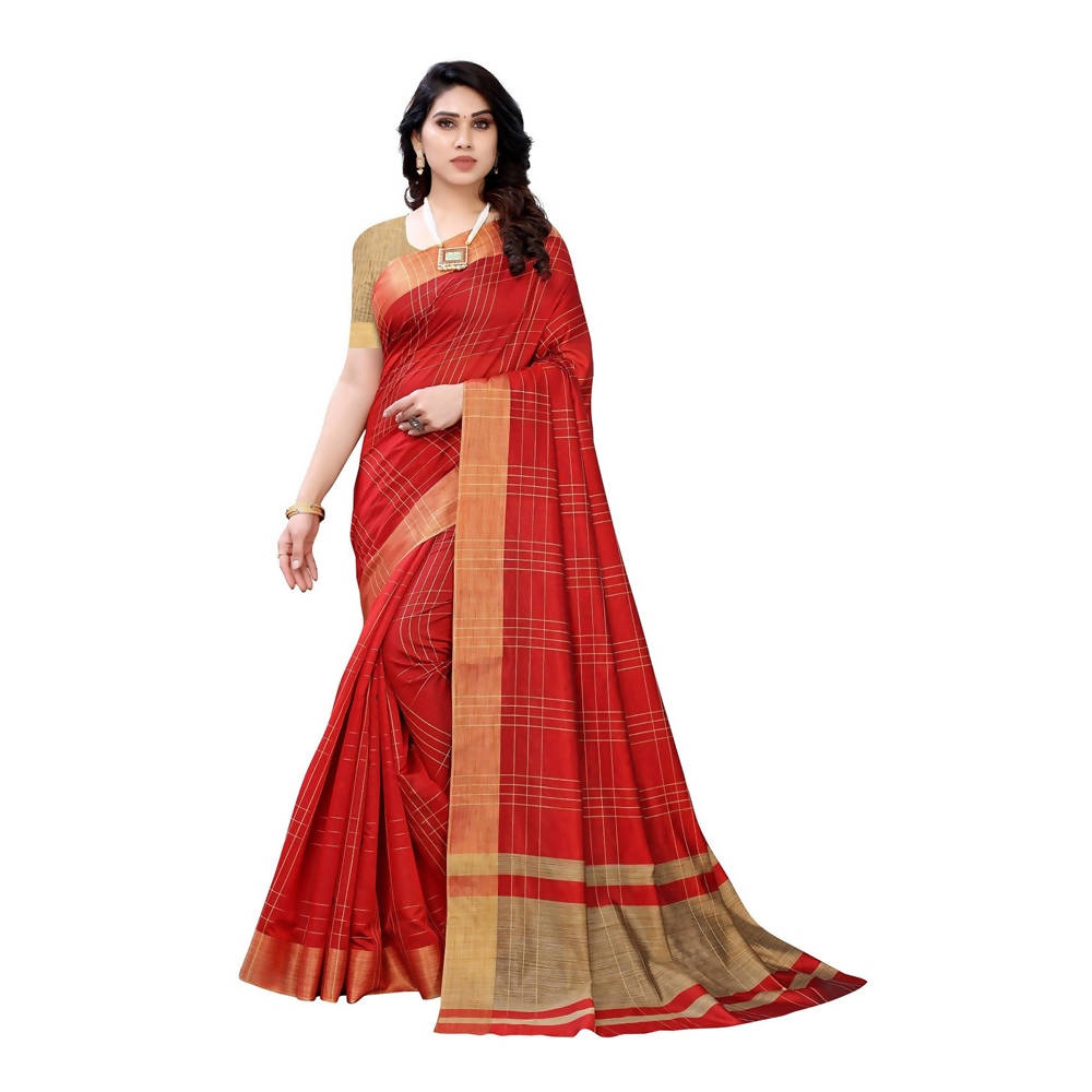 Vamika Red Cotton Silk Weaving Saree (Anaya Red) | Grocsy