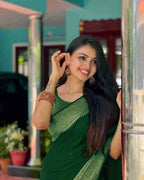 DEIANA'S Beautiful Designer Golden zari Soft Lichi Silk Saree - P Green | Grocsy