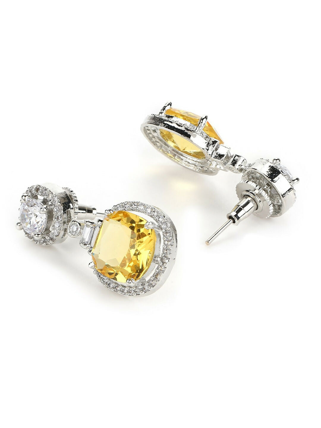 Yellow & Silver Stone Earrings- Ruby Raang | Grocsy