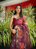 Vamsee Brijbala Maroon Organza Saree | Grocsy