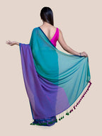 Suta Purple Green Colourblocked Mul Saree | Grocsy