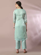 Myshka Women's Sea Green Solid Straight Party Kurta Set With Dupatta | Grocsy