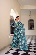 Vastranavya Navy Blue Weightless Marble Printed & Pearl Lace Border Saree with Unstitched Blouse | Grocsy
