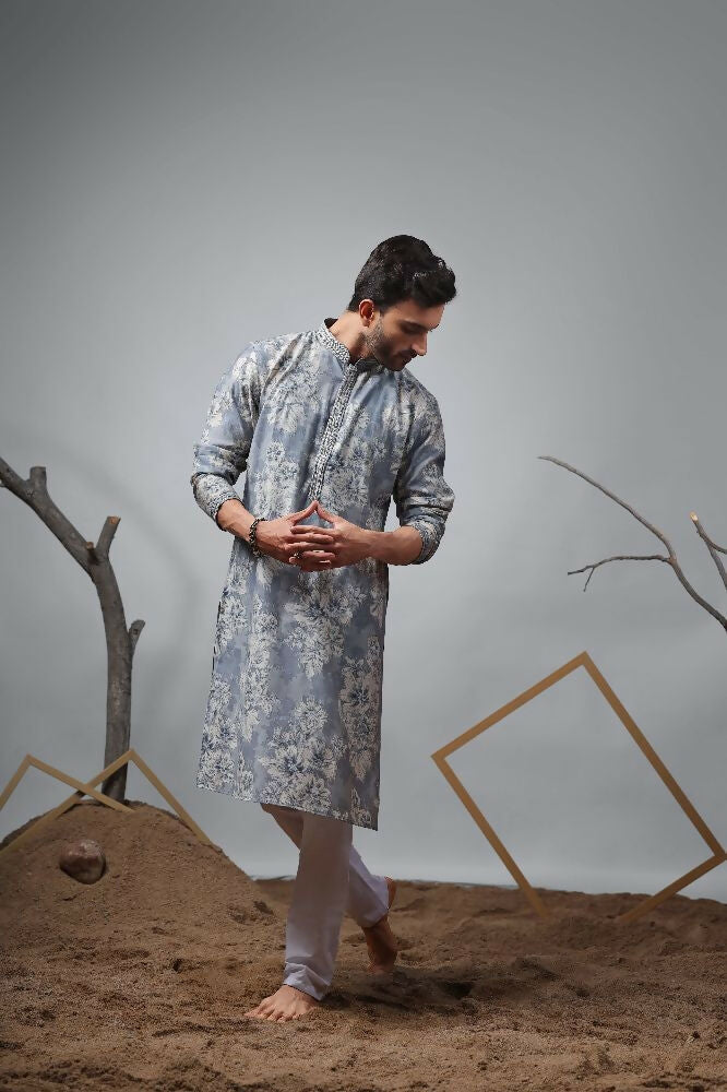 Blue Modal Designer Printed Kurta Set - Mahotsav | Grocsy