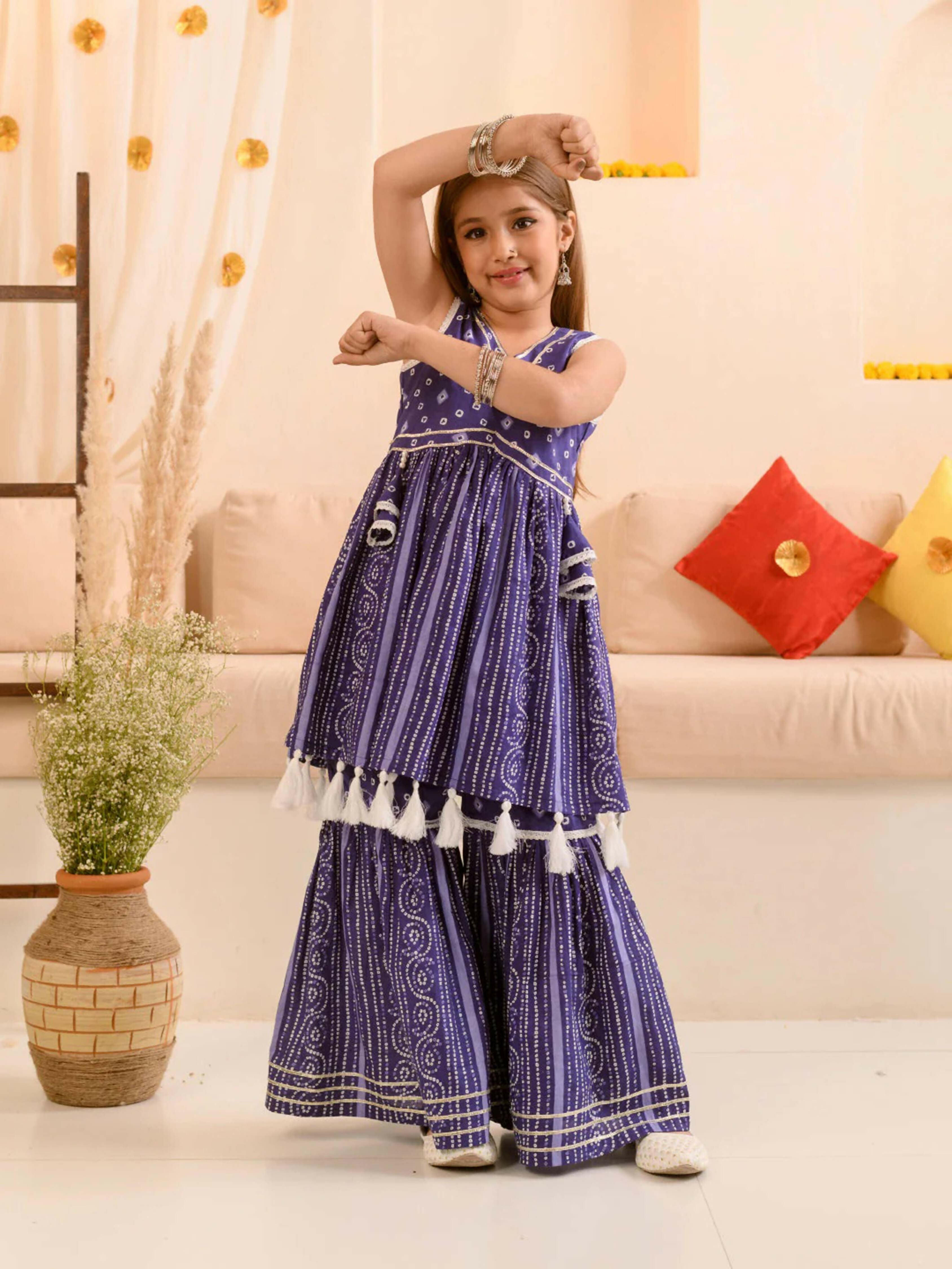 Joban Fashion Girl's Blue Color Sharara Set | Grocsy