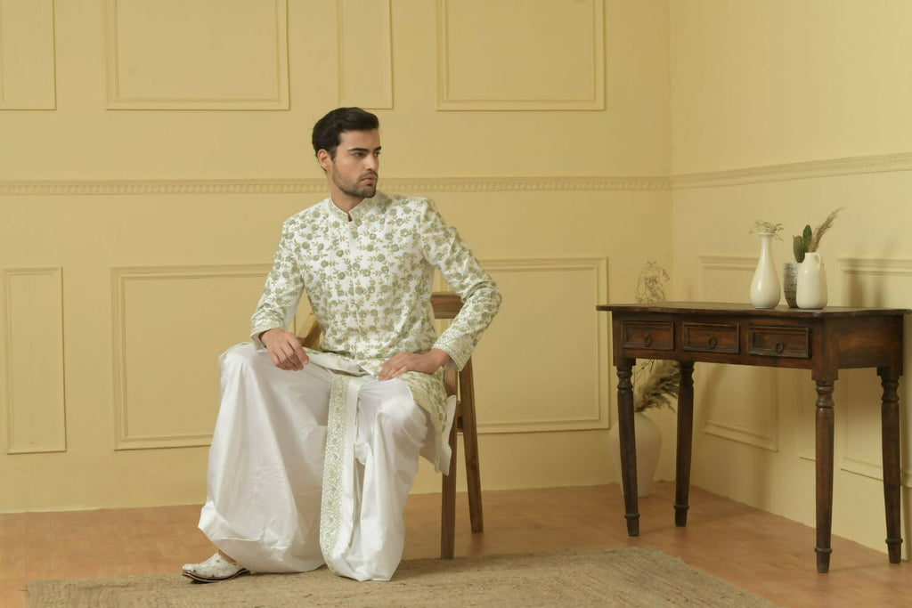 Off White Embroidered Sherwani by Hilo Design | Grocsy