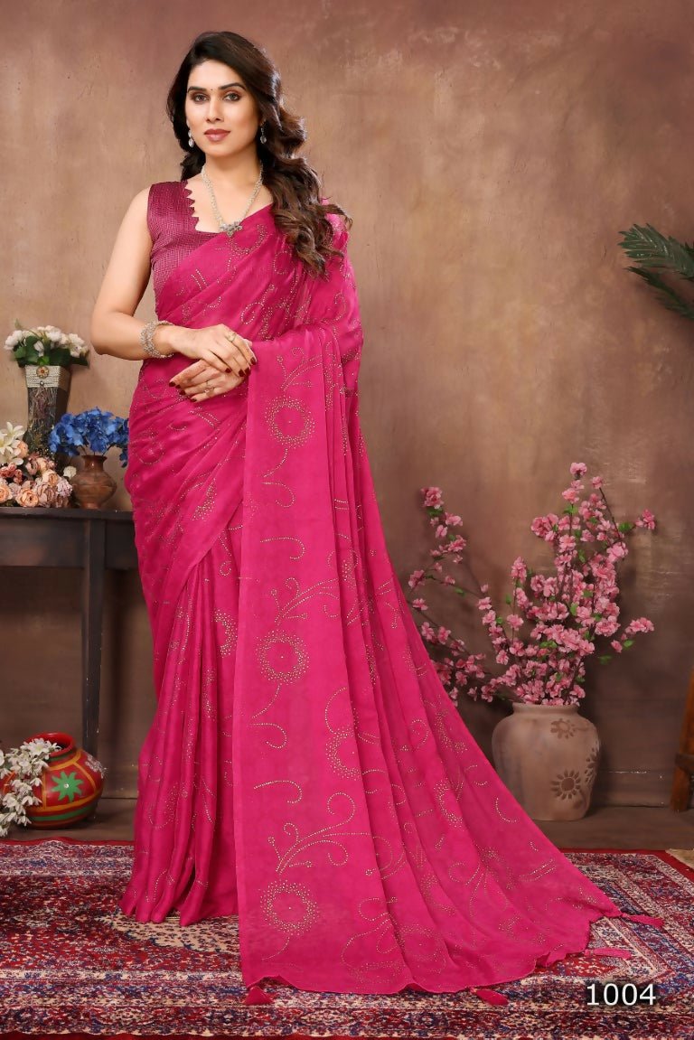 Aafreen Partywear Designer Pink Rangoli Silk Fancy Saree | Grocsy