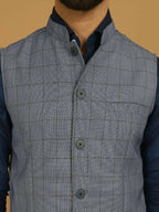 Even Apparels Nehru Jacket With Welt Pockets - Blue | Grocsy