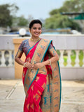 PR Fashion Rani Pink Soft Banarasi Silk With Zari Weaving Meenakari Design Saree | Grocsy
