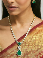 Nuyug 22K Gold-Plated Emerald Stone Centric Kundan Studded Minimal Necklace Set | Grocsy