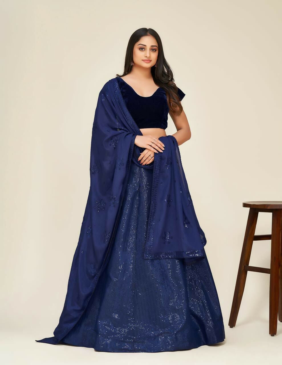 Jyoti Fashion Women's Blue Two Tone Tapeta Silk Sequins Designer Lehenga Choli Set | Grocsy