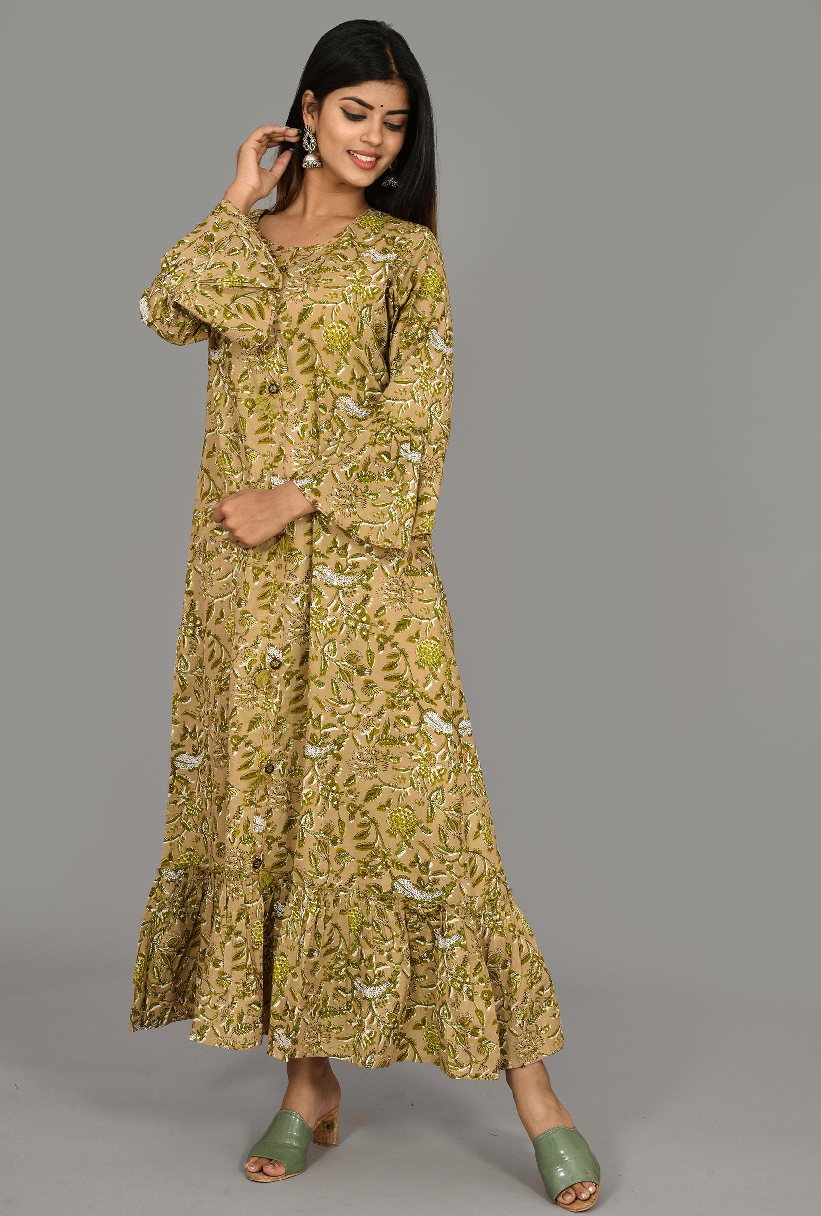 Kaajh Women's Green Floral Print kurta | Grocsy