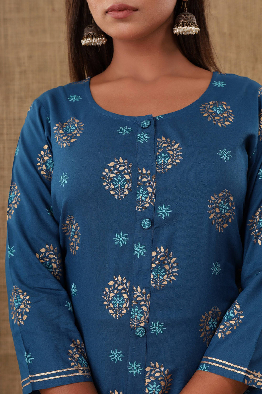 Kaajh Women's Blue Floral Print kurta | Grocsy