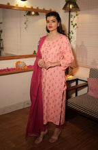 Kaajh Women's Pink Floral Gold Print Suit Set | Grocsy