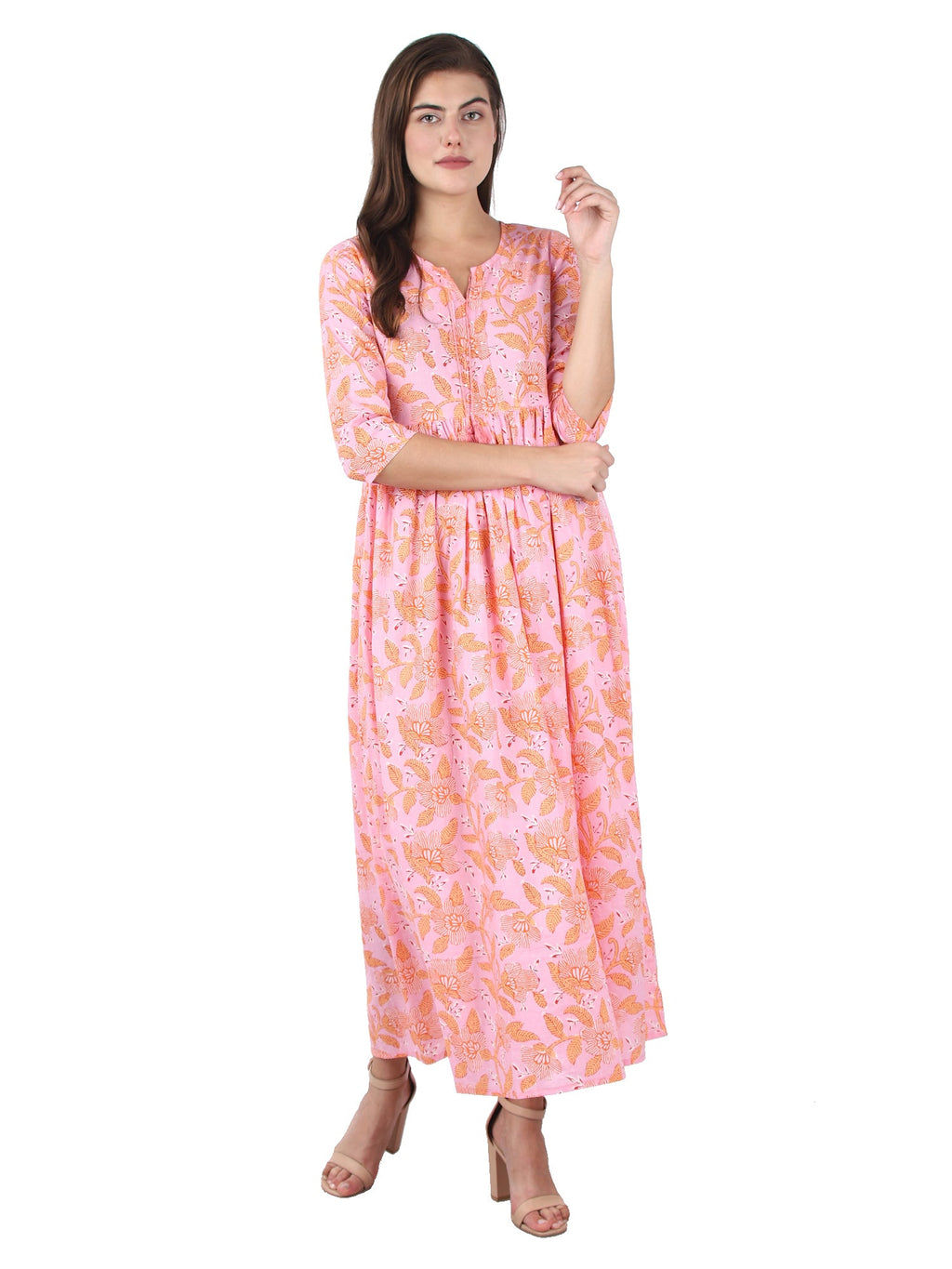 Kaajh Women's Pink Floral Print kurta | Grocsy
