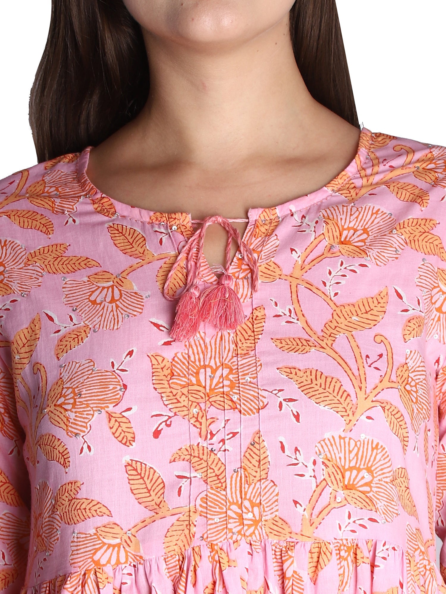 Kaajh Women's Pink Floral Print kurta | Grocsy