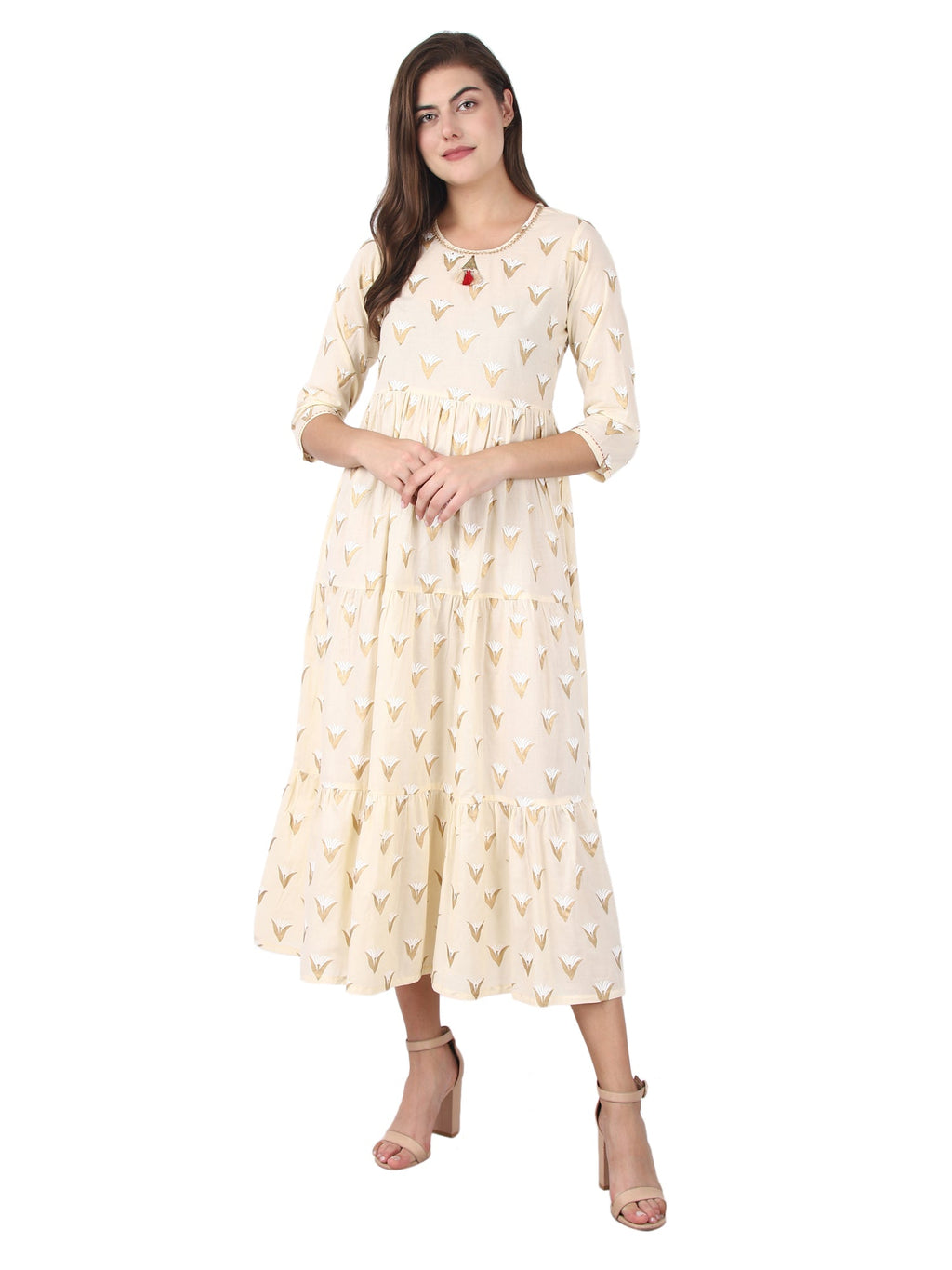 Kaajh Off White Gold Print kurta For Women | Grocsy