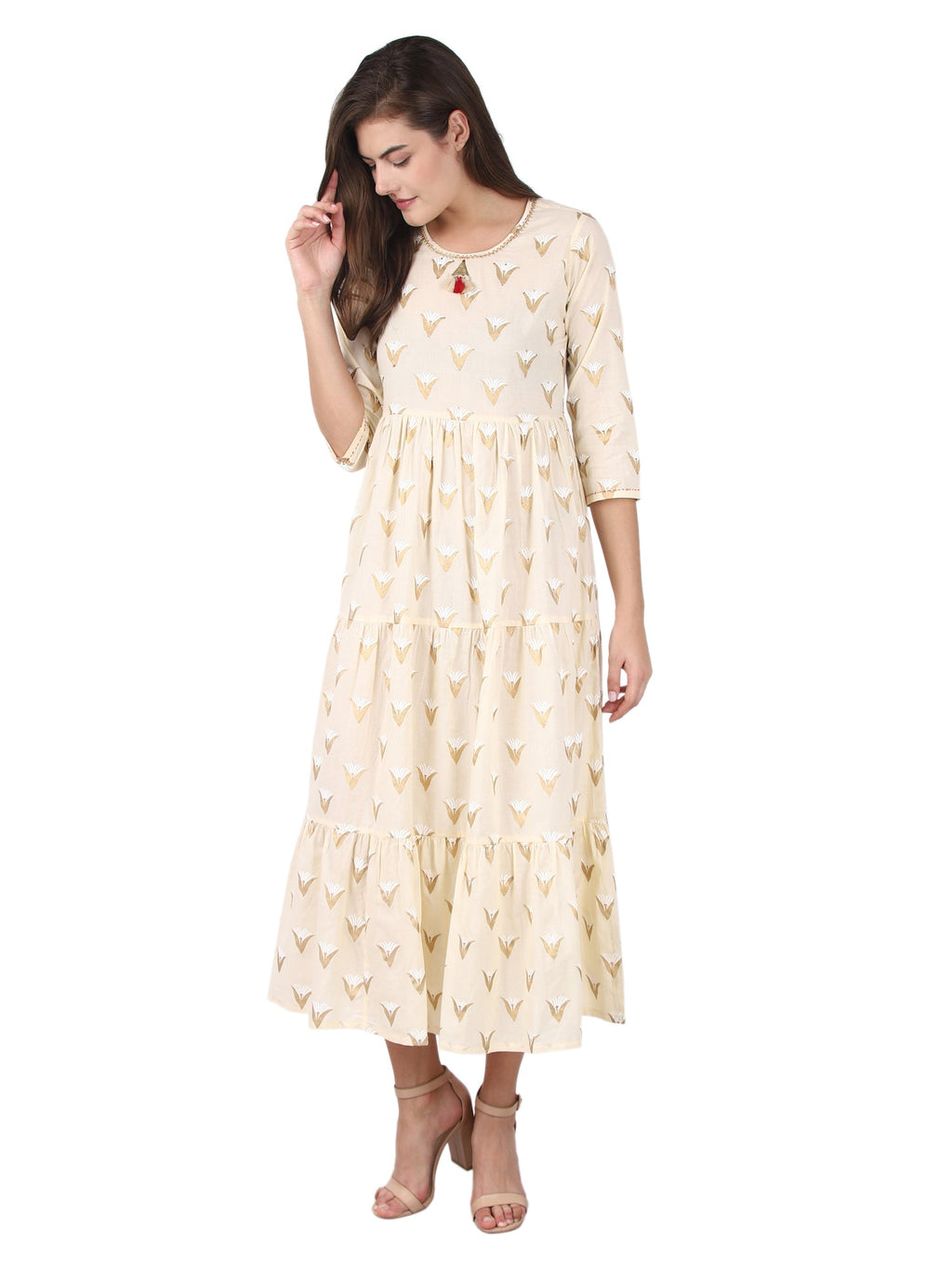 Kaajh Off White Gold Print kurta For Women | Grocsy